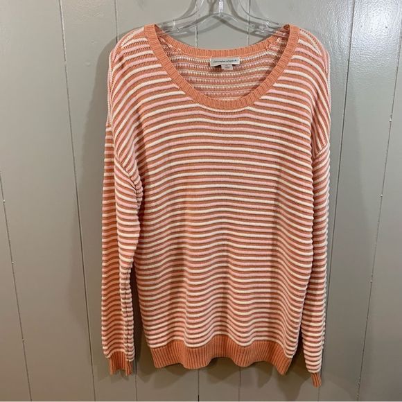 Christopher & Banks Peach Multi Striped Long Sleeve Career Casual Sweater NEW - Picture 1 of 11